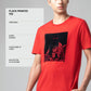 Rougen Cotton Lycra with Flock Print at Chest Red T-shirt