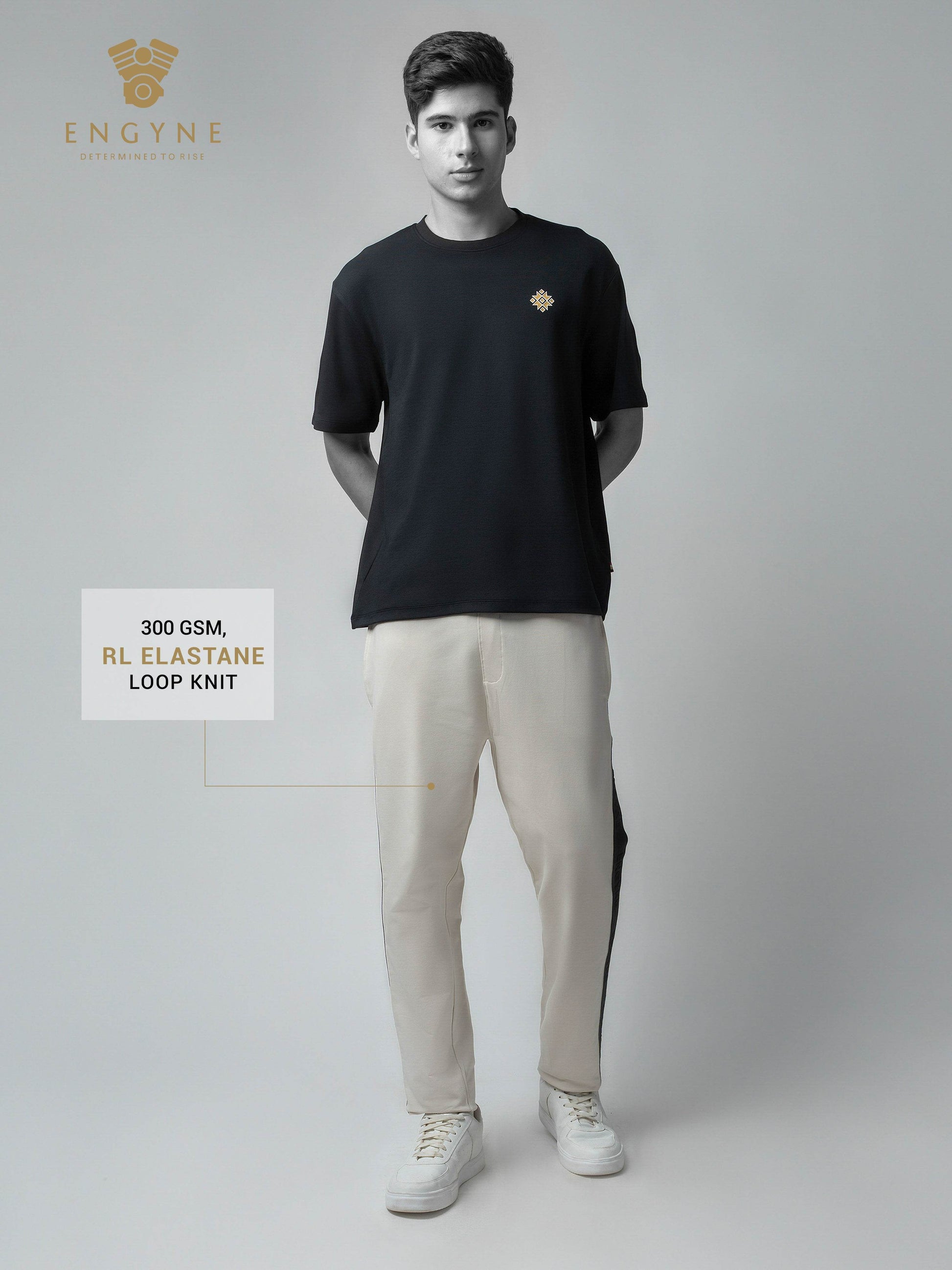 Cotton Beige Track Pant with Contrast Woven Side Tape