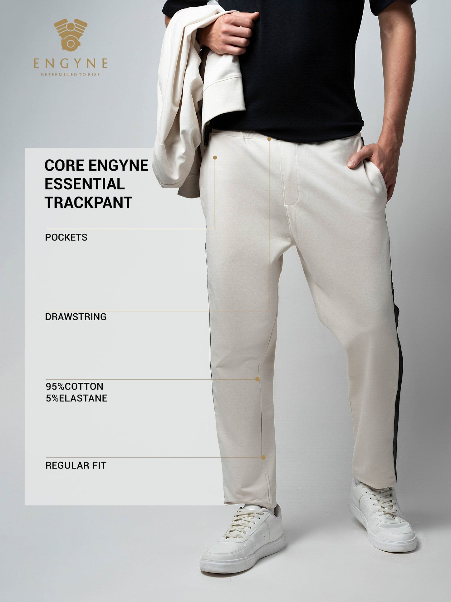 Cotton Beige Track Pant with Contrast Woven Side Tape
