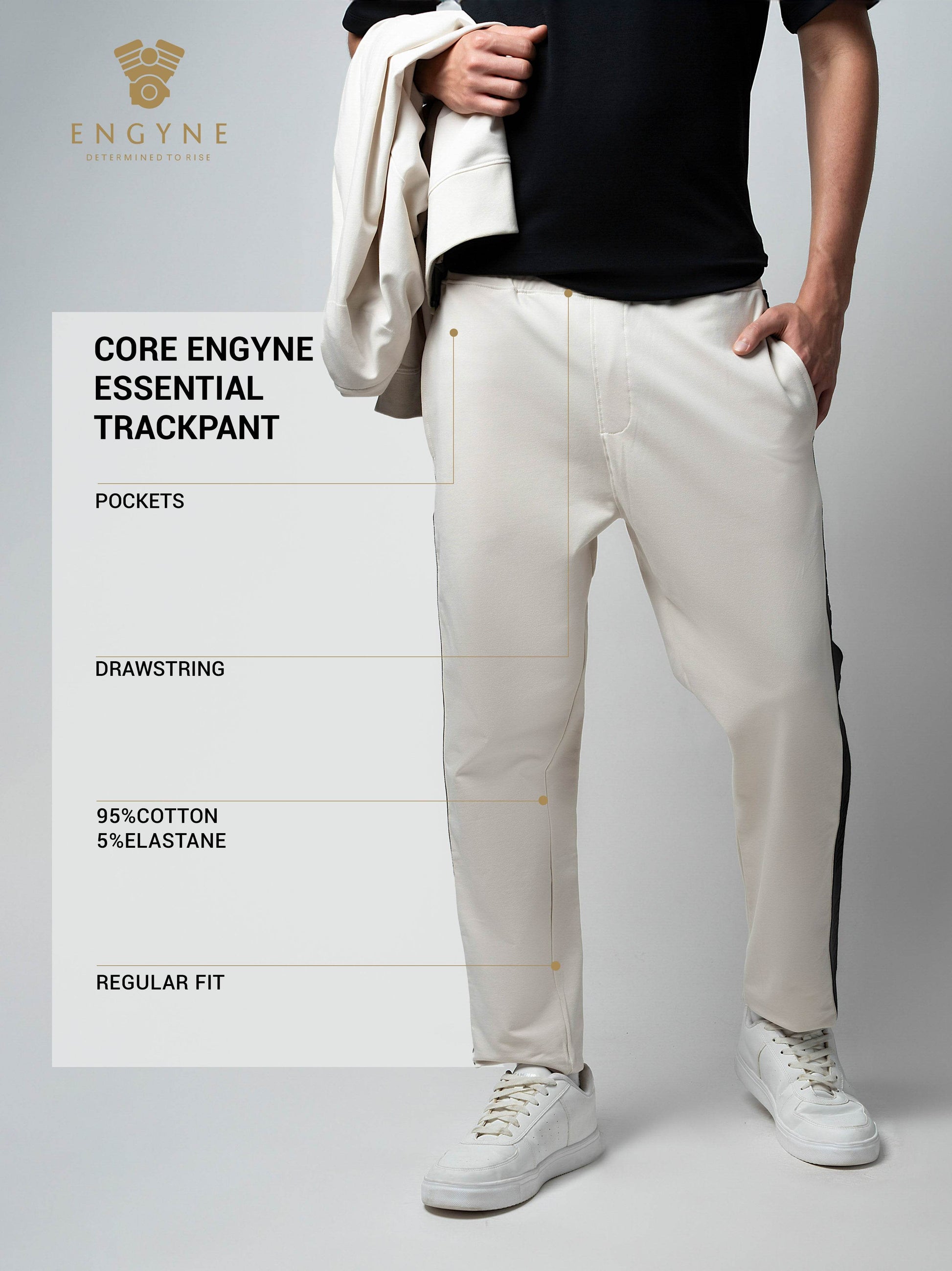 Cotton Beige Track Pant with Contrast Woven Side Tape