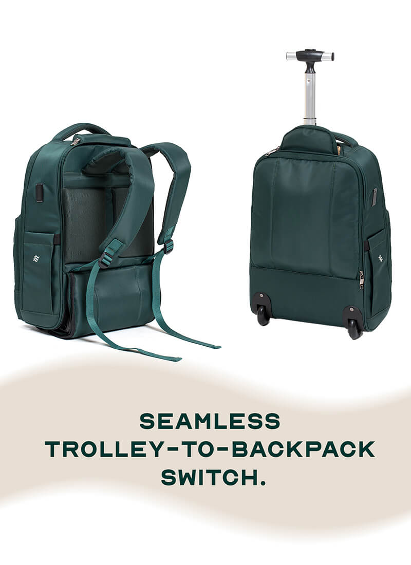 Rover Trolley Backpack | Green | Convertible Laptop Bag for Professionals