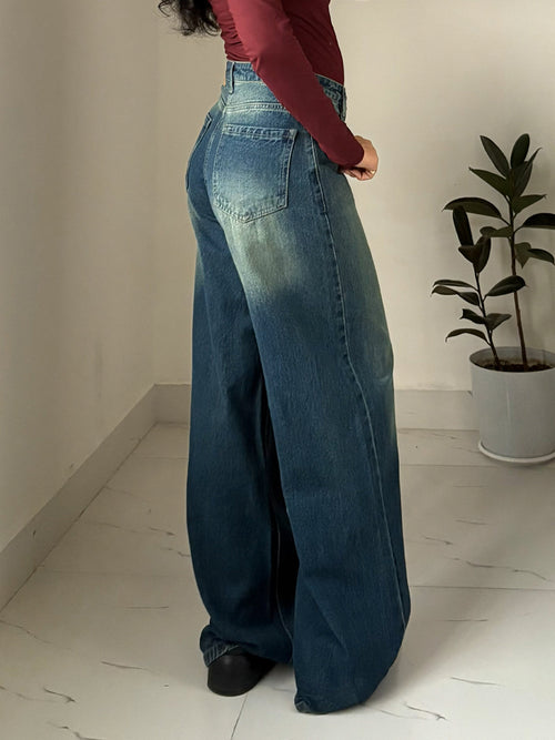 Astral Blue Washed Wide Leg Jeans Stylish Wodrobe