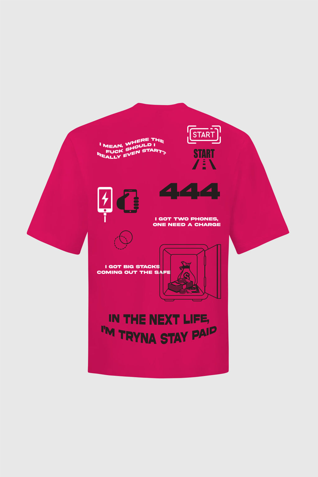 444 Oversized Round Neck Printed Pink T Shirt Main Character