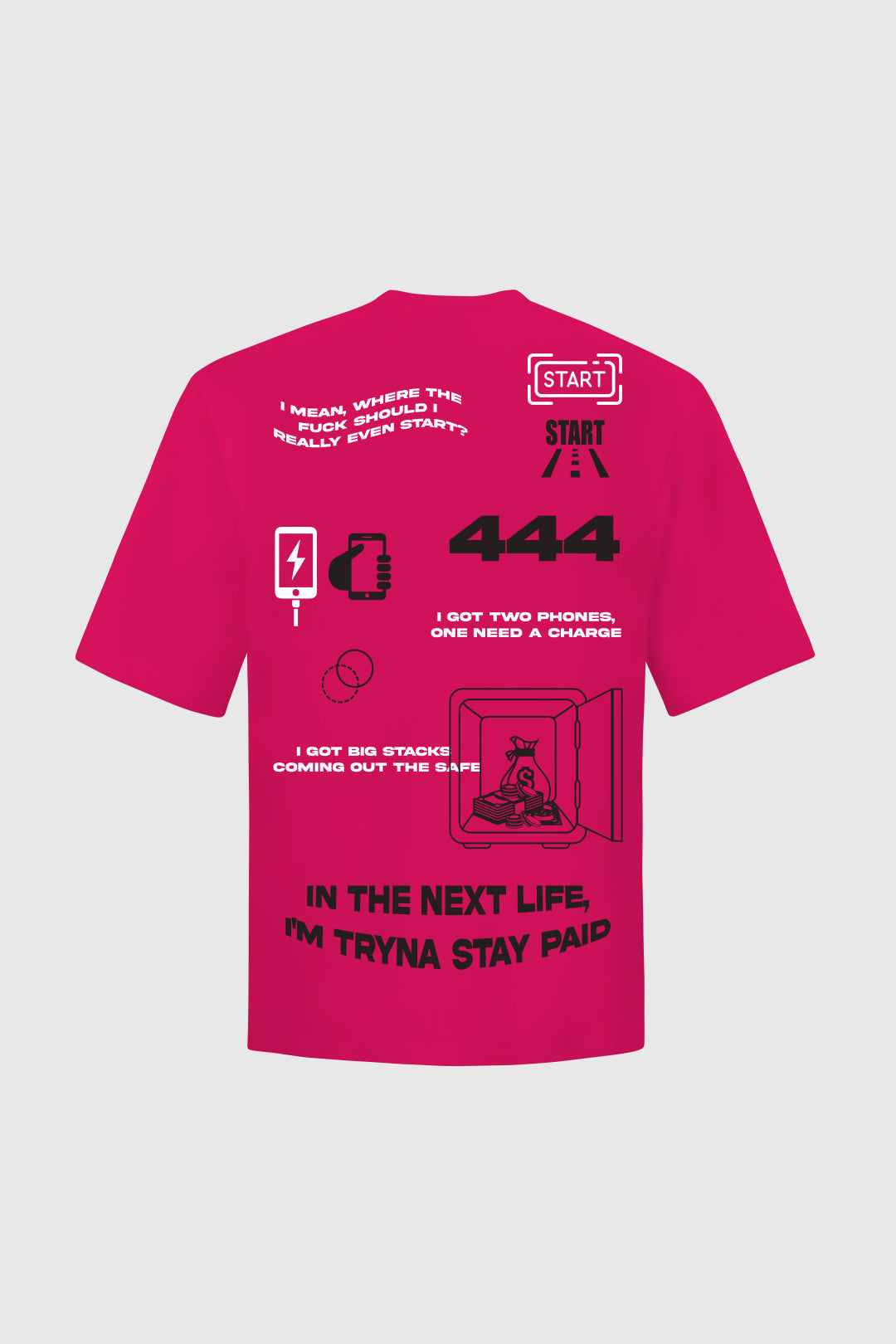 444 Oversized Round Neck Printed Pink T Shirt Main Character