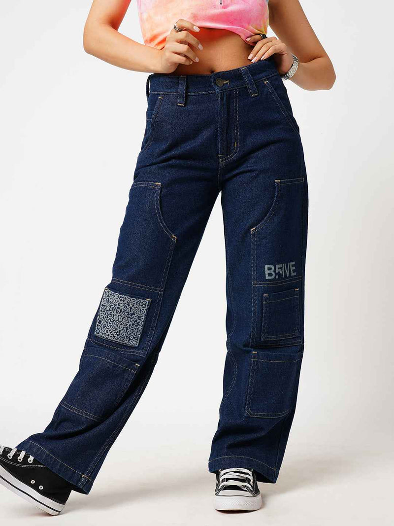 Unisex Blue Canvas Doodles Denims B5IVE