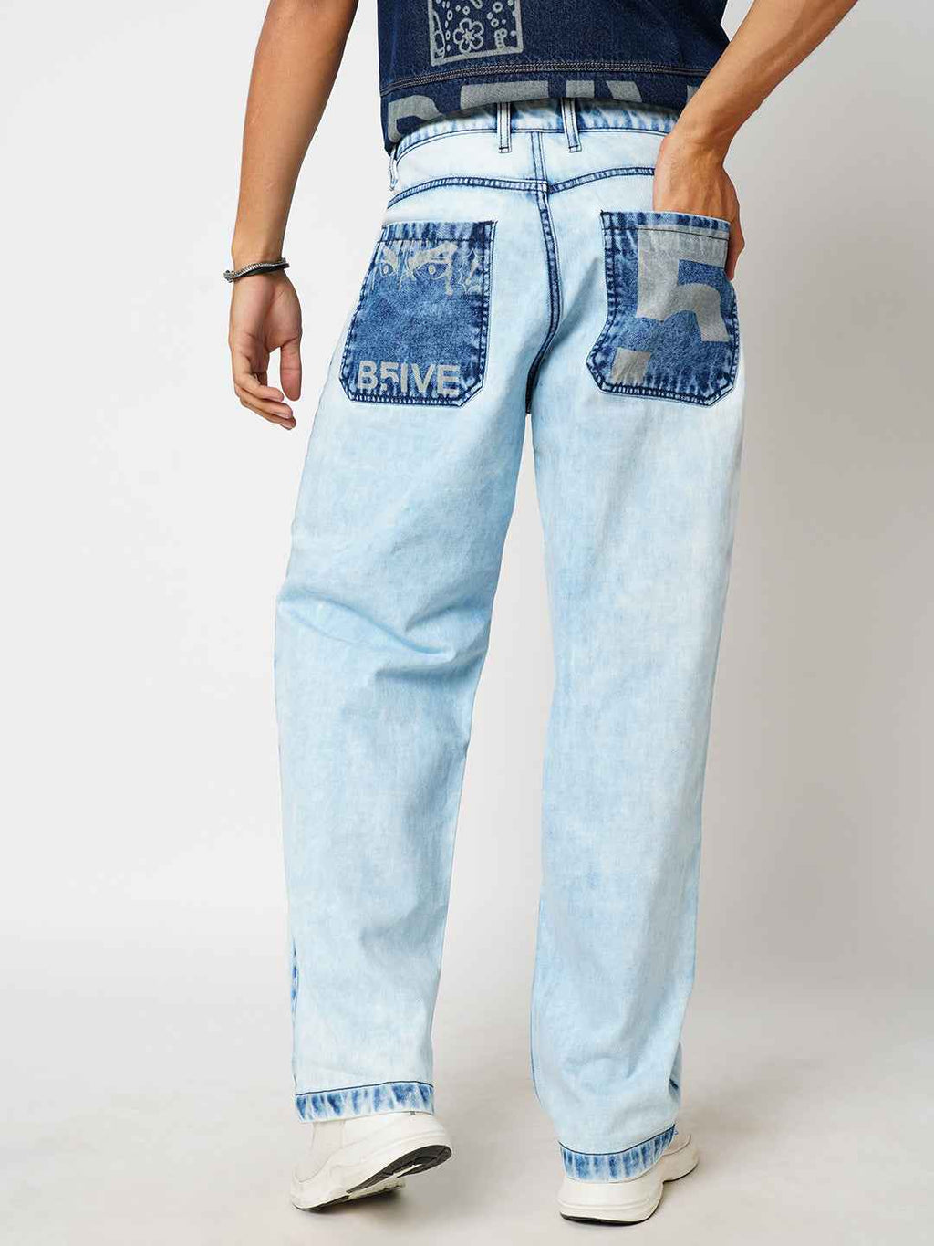 Men's Classic Ice Wash Baggy Fit Jeans B5IVE