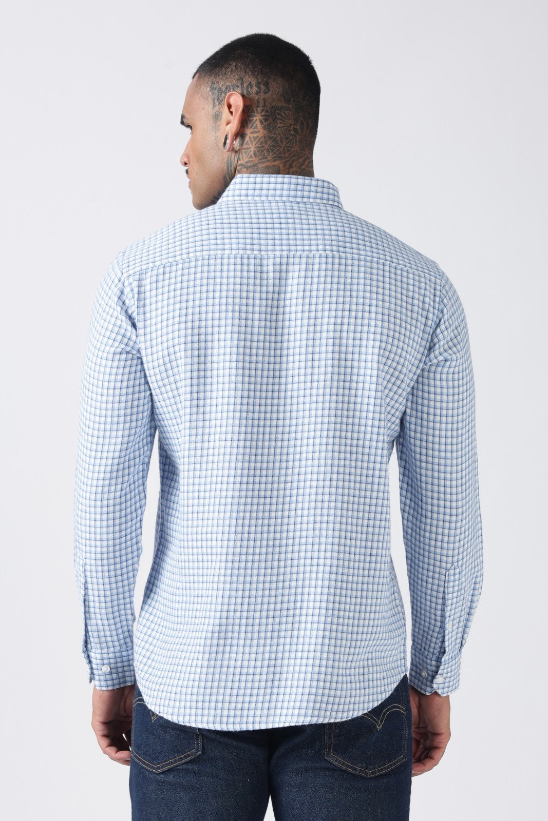 Sky Blue Gingham Check Casual Shirt
