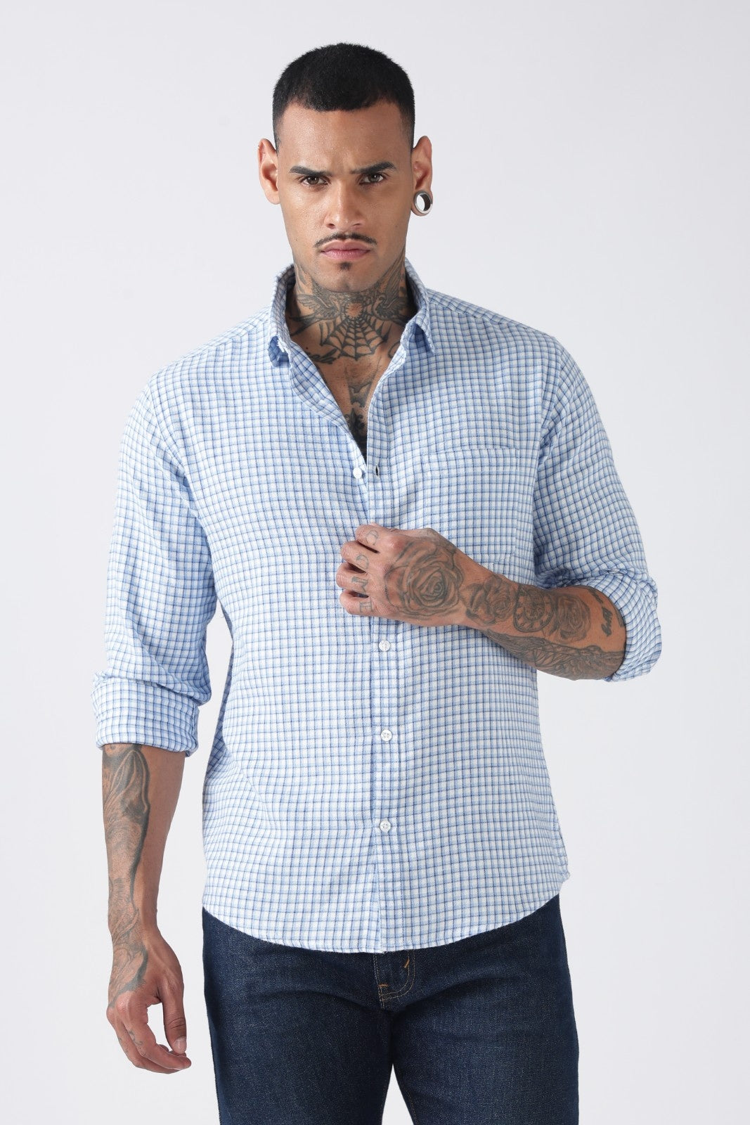 Sky Blue Gingham Check Casual Shirt
