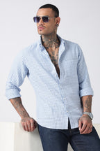 Sky Blue Gingham Check Casual Shirt