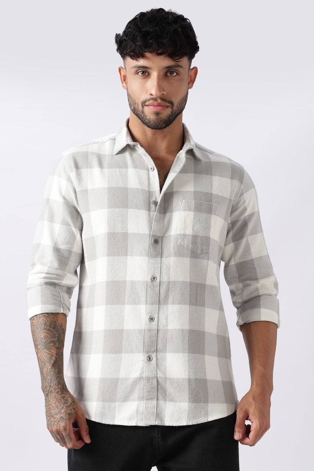 Mist Grey Buffalo Check Casual Shirt Uri