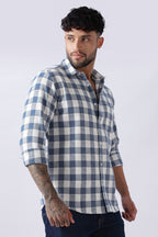 Slate Blue Dobby Check Casual Shirt Uri