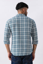 Teal Twill Check Regular Fit Cotton Shirt Uri