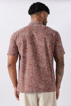 Mocha Brown Abstract Print Cotton Shirt Uri