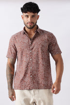 Mocha Brown Abstract Print Cotton Shirt Uri