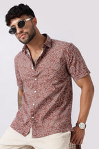 Mocha Brown Abstract Print Cotton Shirt Uri