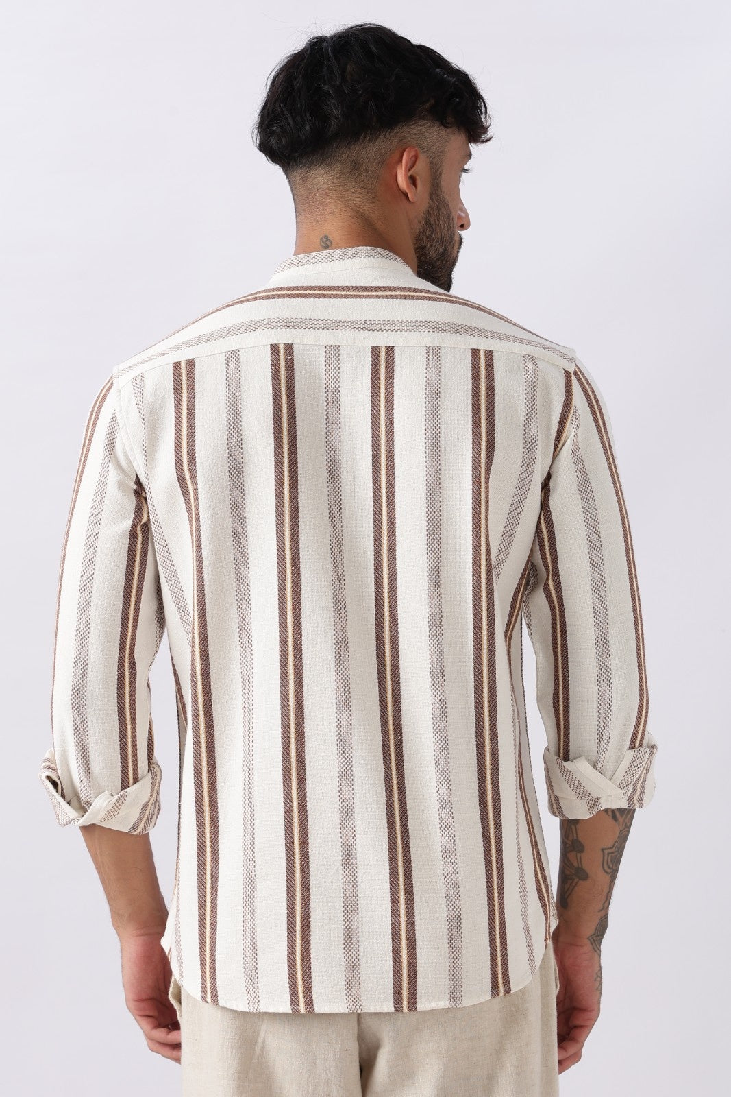 Off White Dobby Stripe Short Kurta Uri