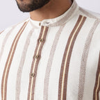 Off White Dobby Stripe Short Kurta Uri