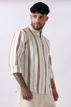 Off White Dobby Stripe Short Kurta Uri