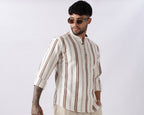Off White Dobby Stripe Short Kurta Uri