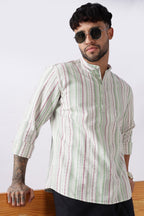 Ivory Green Dobby Stripe Short Kurta Uri