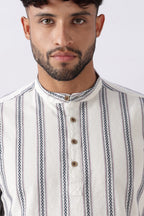 Off White Blue Dobby Stripe Short Kurta Uri