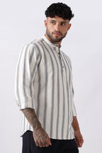 Off White Blue Dobby Stripe Short Kurta Uri