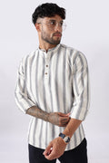 Off White Blue Dobby Stripe Short Kurta Uri
