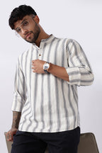 Off White Blue Dobby Stripe Short Kurta Uri