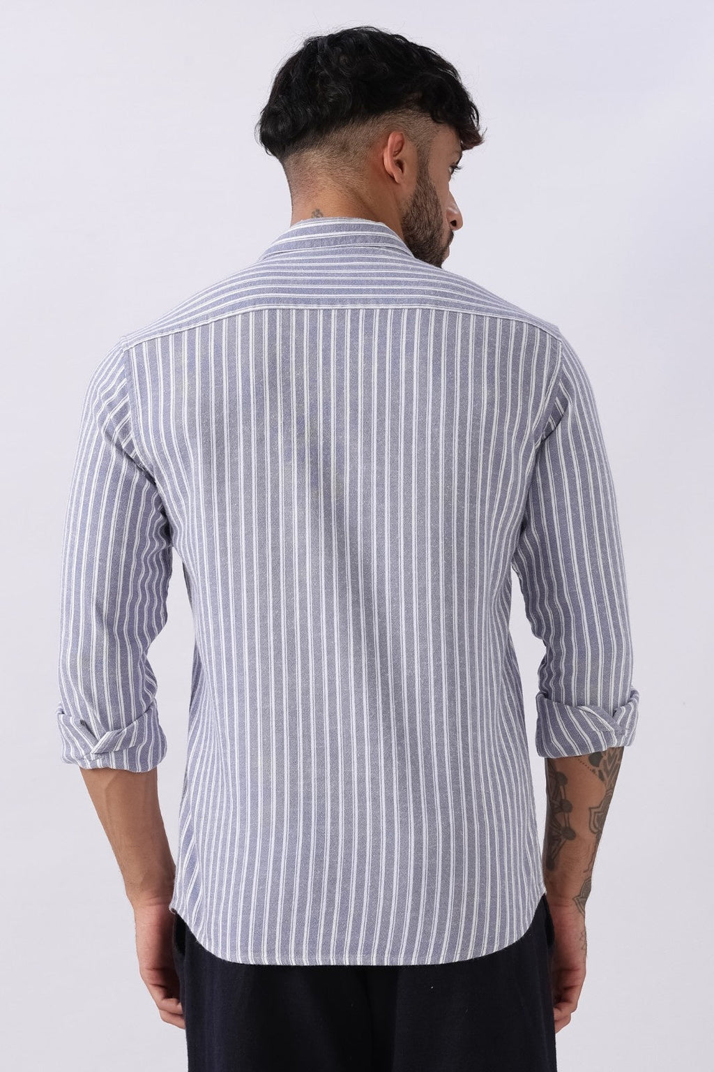 Light Violet Stripe Linen Blend Shirt