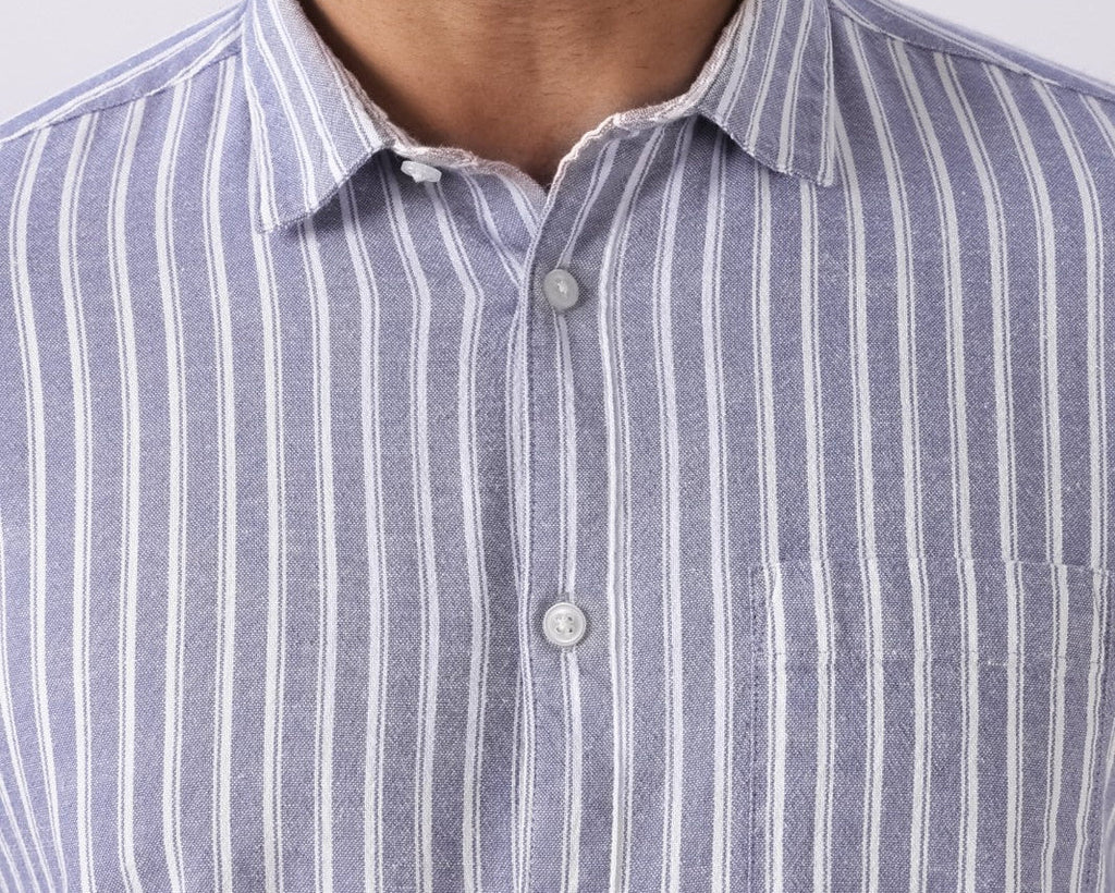 Light Violet Stripe Linen Blend Shirt
