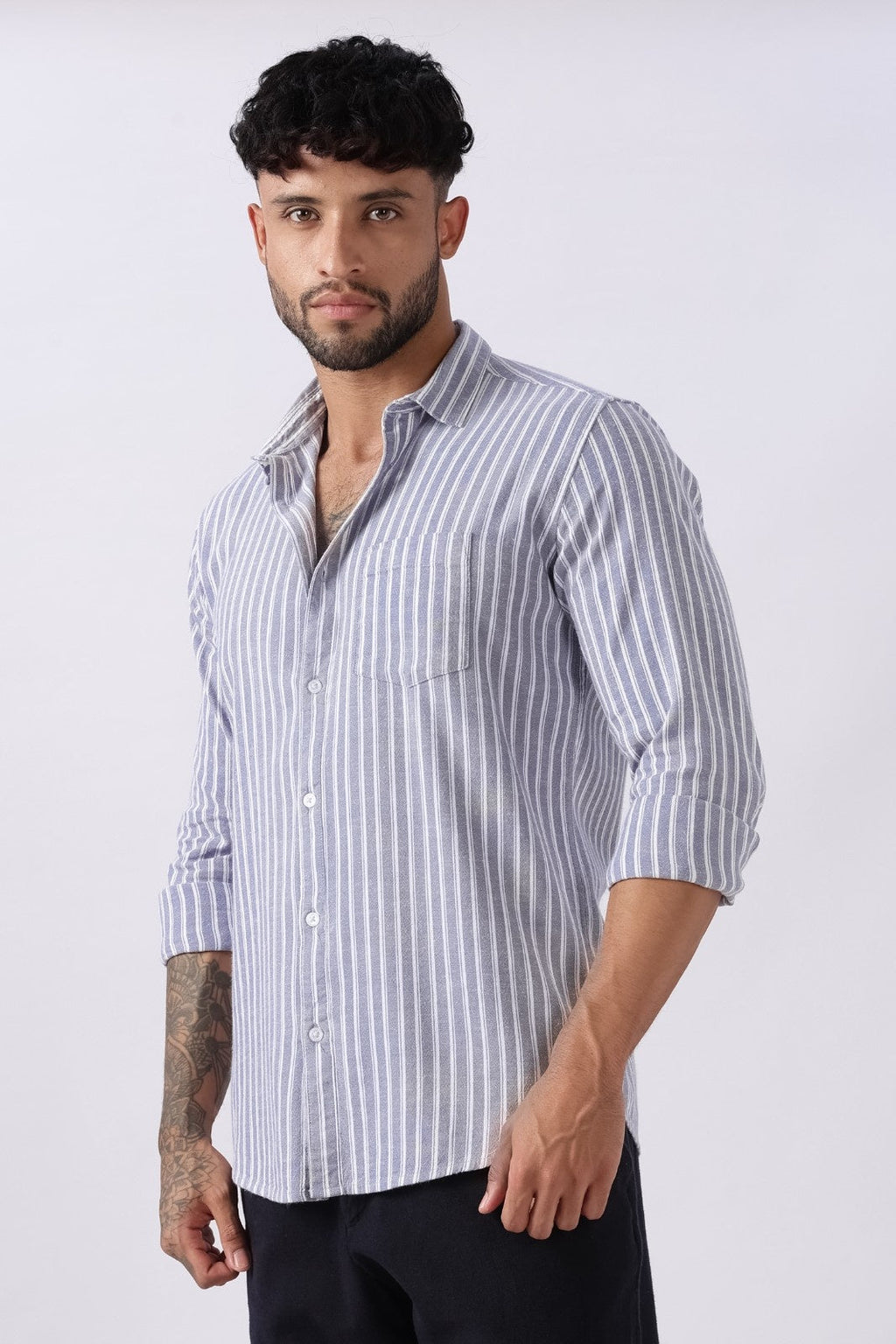 Light Violet Stripe Linen Blend Shirt