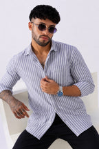 Light Violet Stripe Linen Blend Shirt