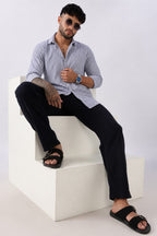 Light Violet Stripe Linen Blend Shirt