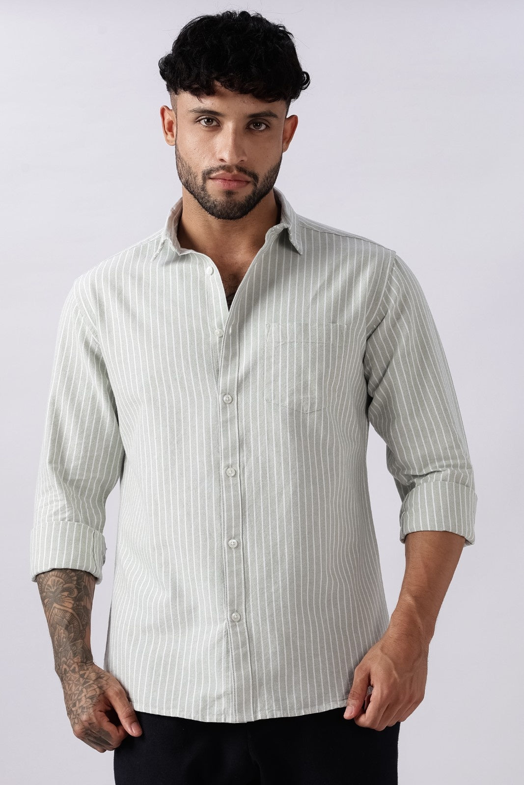 Pistachio Green Oxford Stripe Casual Shirt