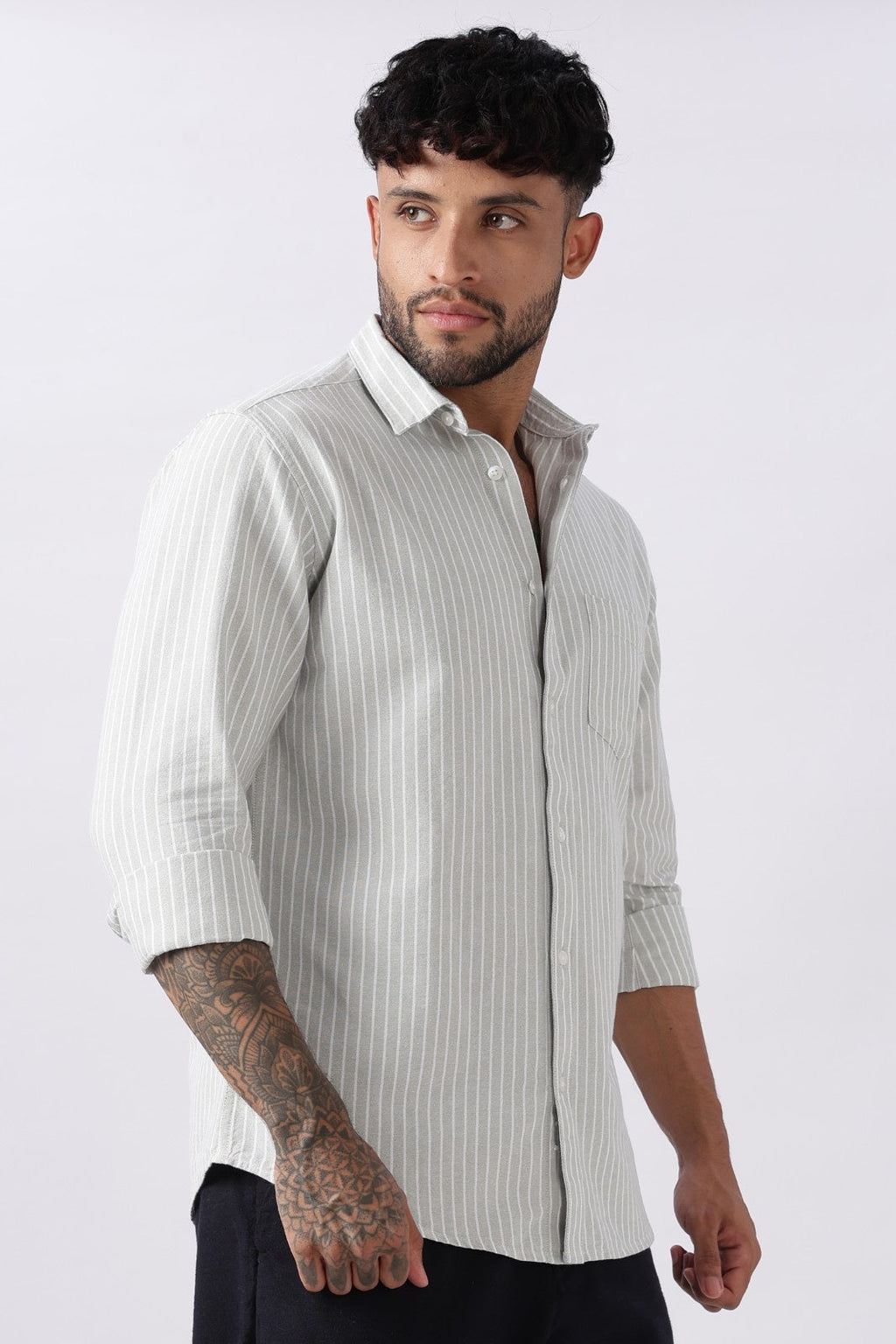 Pistachio Green Oxford Stripe Casual Shirt