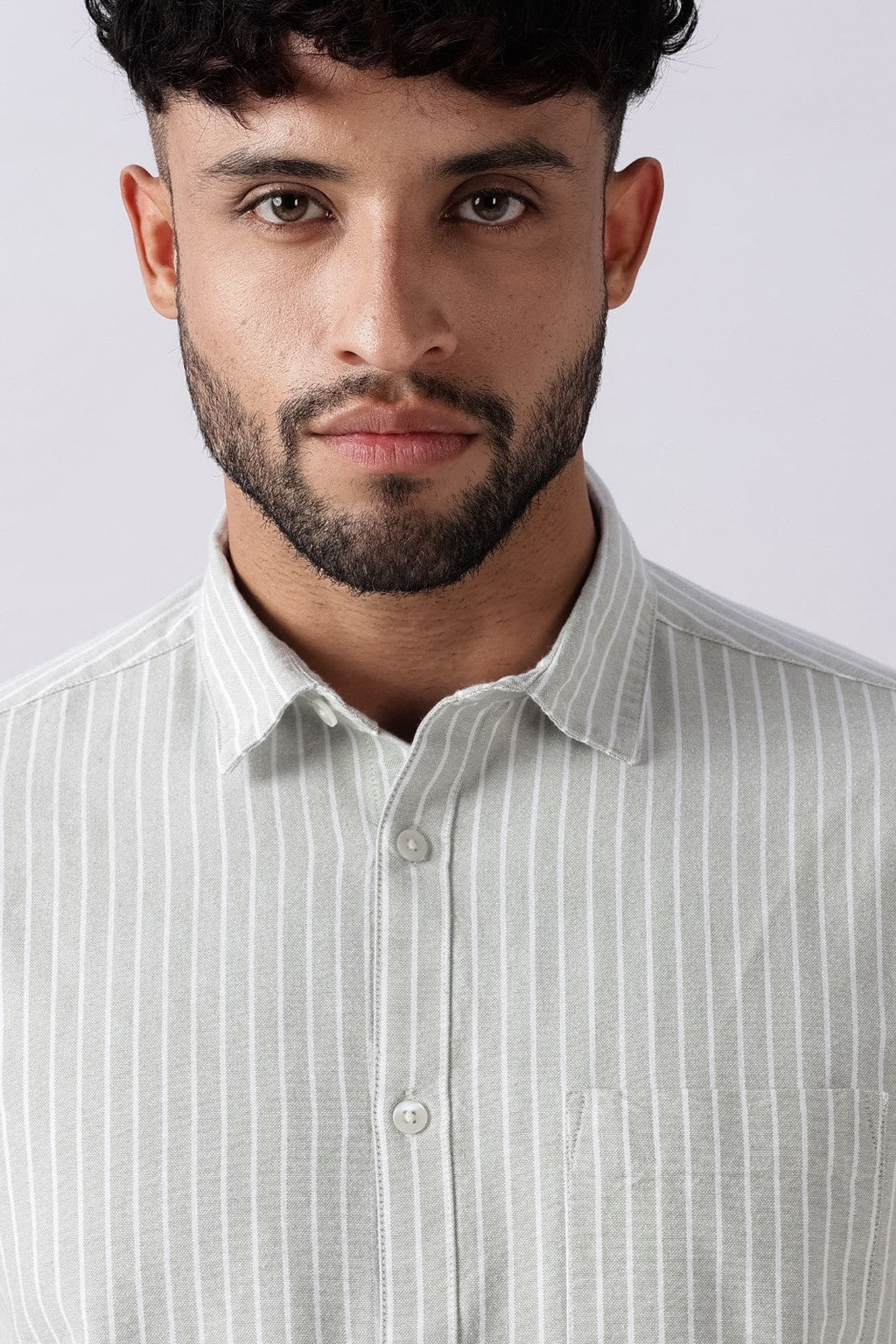 Pistachio Green Oxford Stripe Casual Shirt