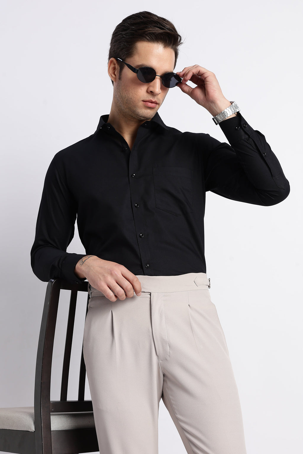 100% Pure Cotton Black Oxford Shirt for Men