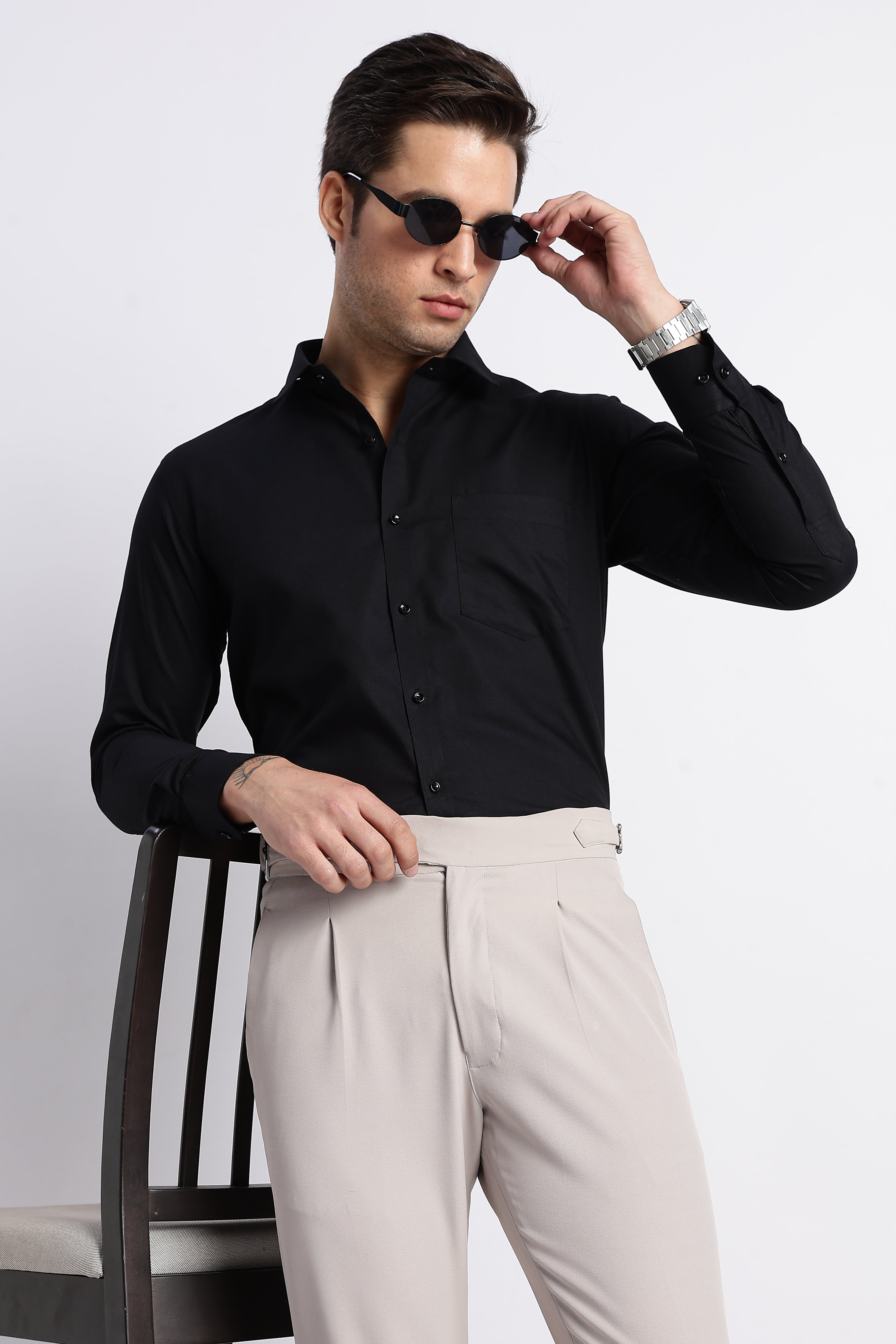 100% Pure Cotton Black Oxford Shirt for Men