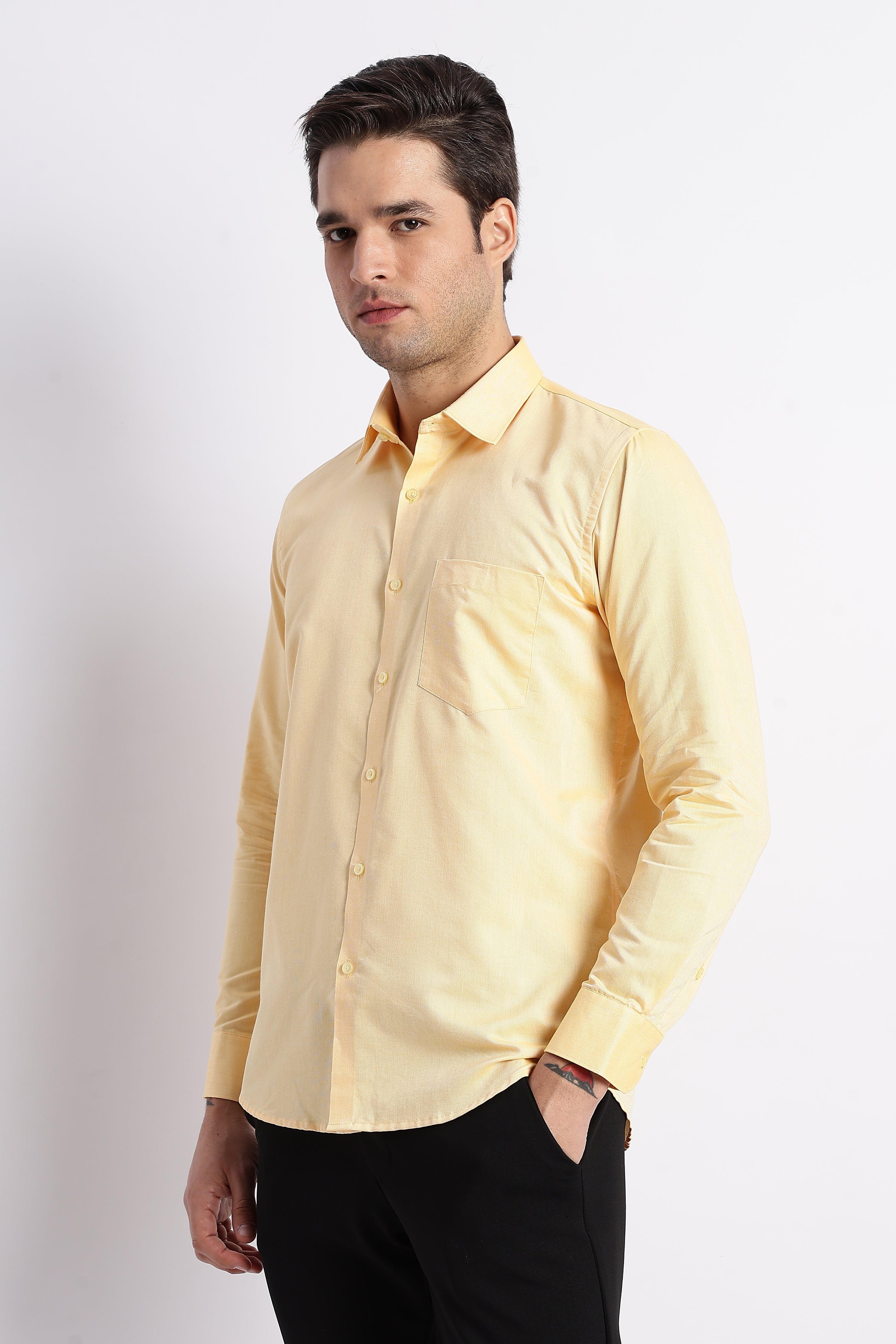 100% Pure Cotton Yellow Oxford Shirt for Men