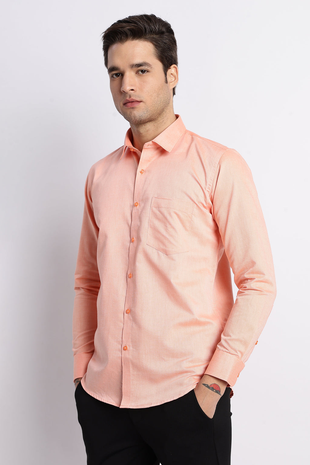 100% Pure Cotton Orange Oxford Shirt for Men