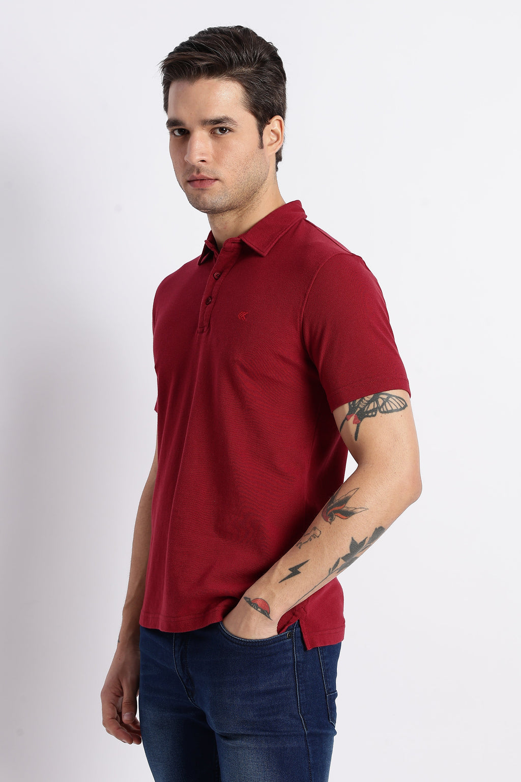 Maroon Cotton Polo T-Shirt for Men