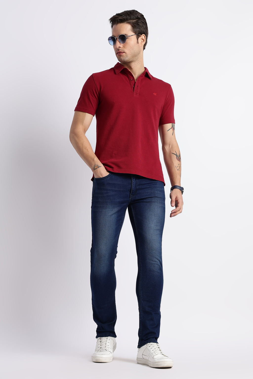 Maroon Cotton Polo T-Shirt for Men