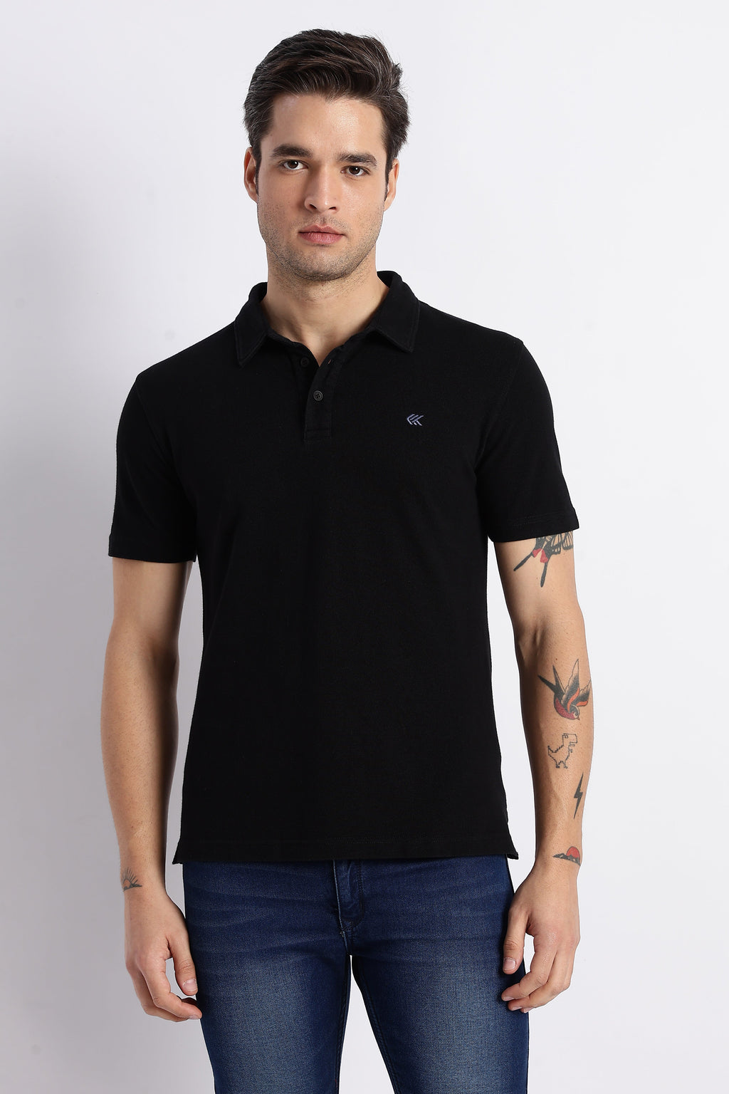 Black Cotton Polo T-Shirt for Men