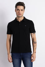 Black Cotton Polo T-Shirt for Men