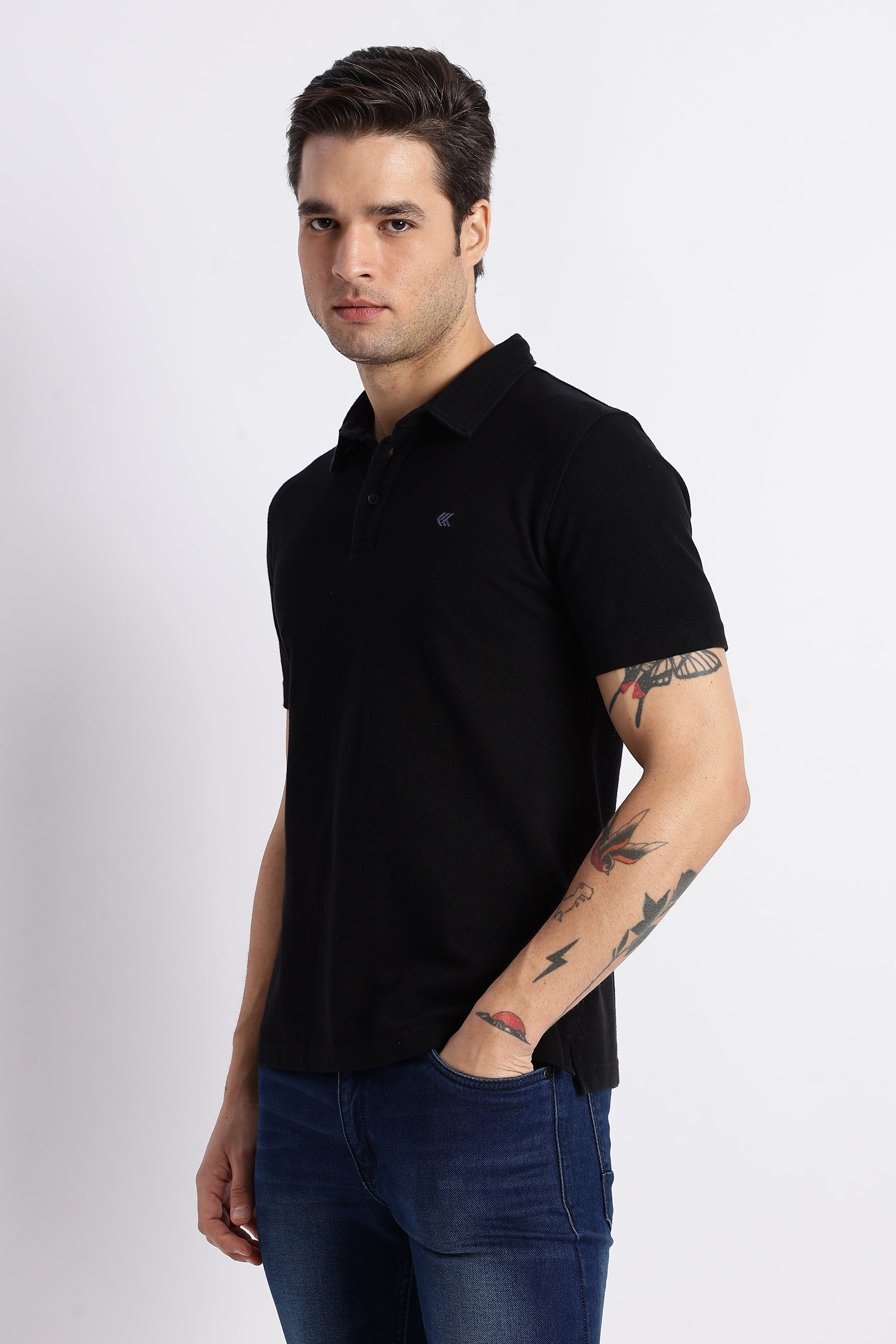 Black Cotton Polo T-Shirt for Men