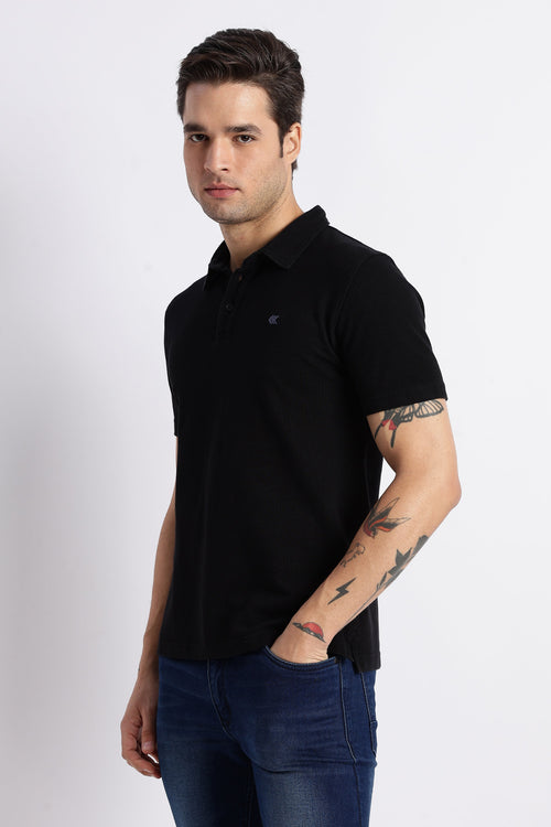 Black Cotton Polo T-Shirt for Men