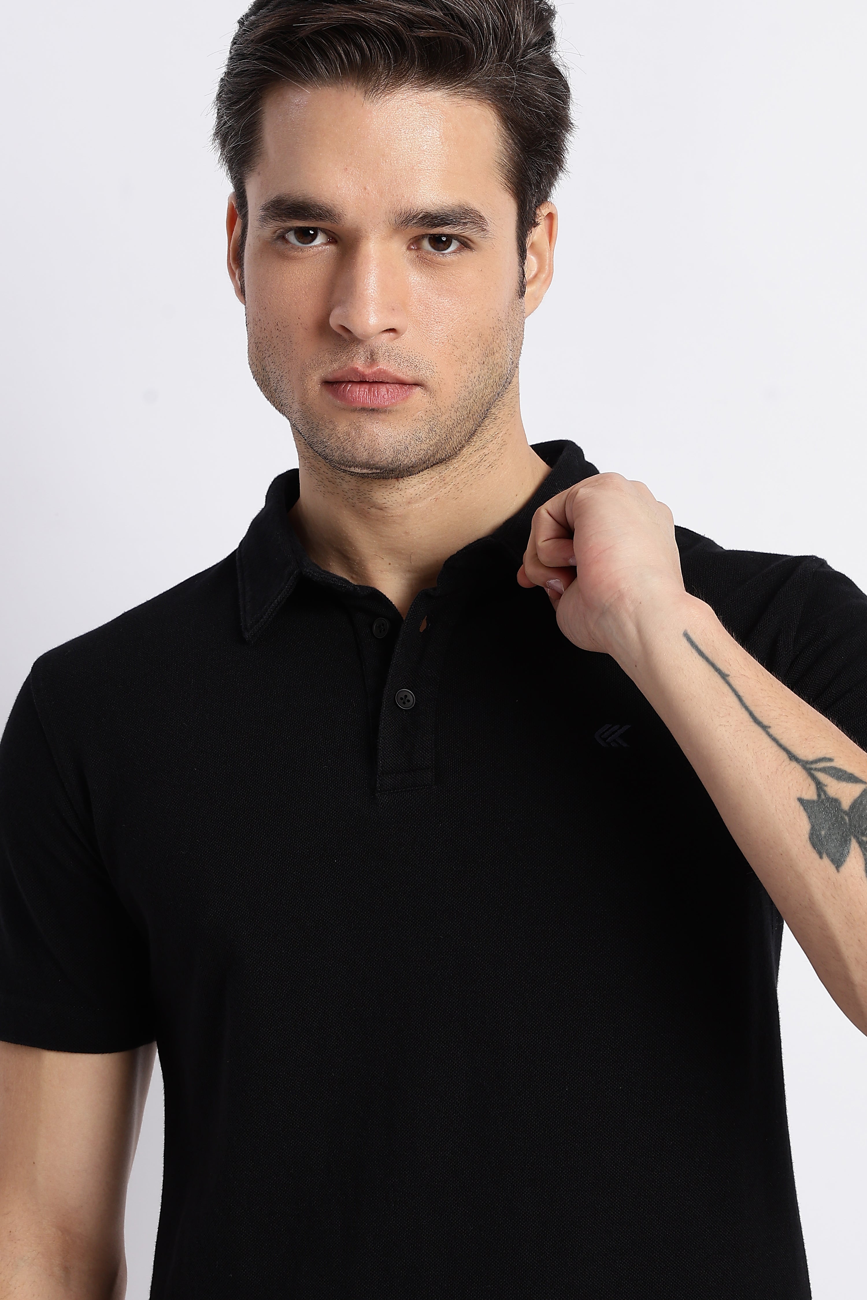 Black Cotton Polo T-Shirt for Men