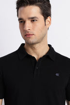 Black Cotton Polo T-Shirt for Men