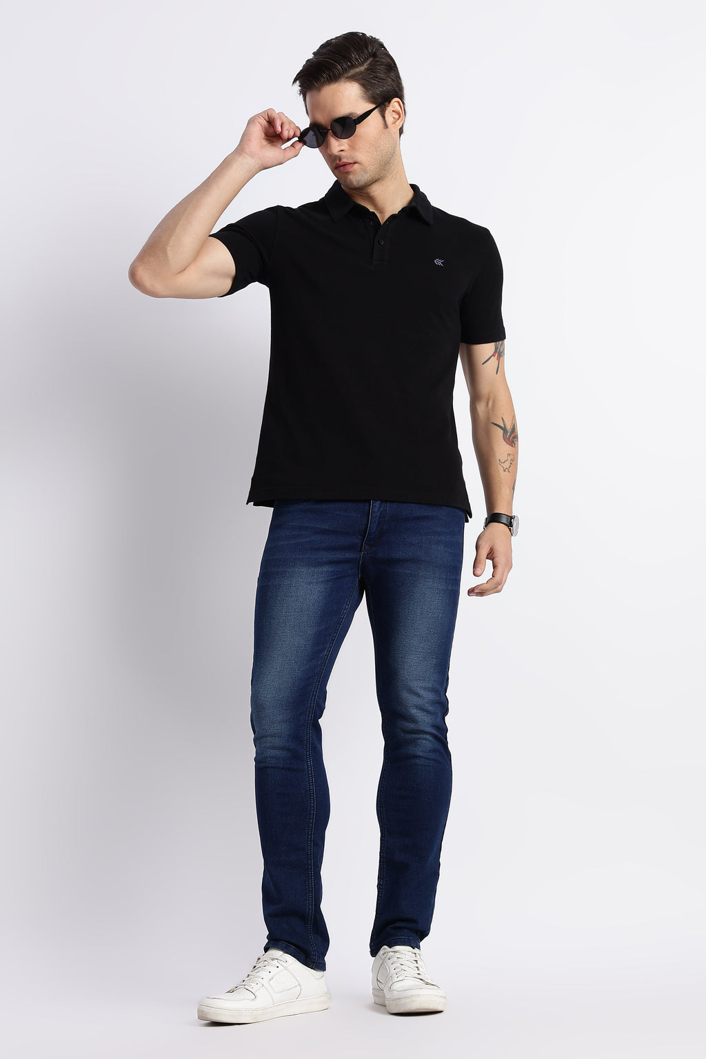 Black Cotton Polo T-Shirt for Men