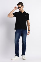 Black Cotton Polo T-Shirt for Men